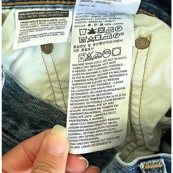 Levi's High Rise Color Block Raw Hem Straight Ankle Denim Jeans Blue Size 27 - Picture 7 of 7